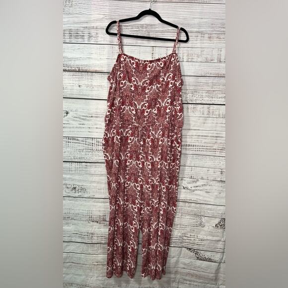Maurices 4x Paisley Jumpsuit Strapless Adjustable Straps Pink White Wide Leg - Picture 2 of 16